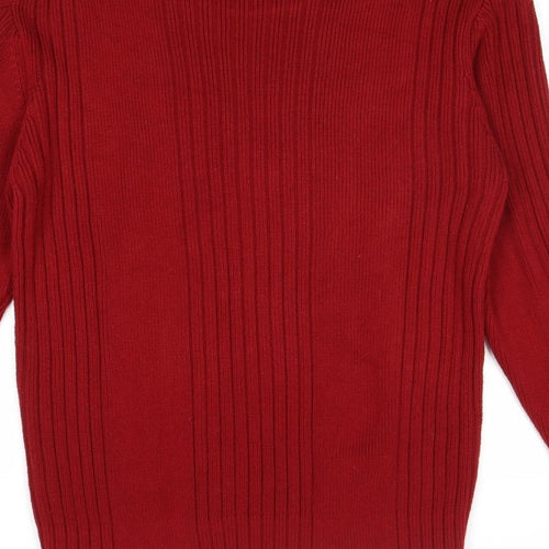 Springfield Mens Red Round Neck Cotton Pullover Jumper Size M Long Sleeve