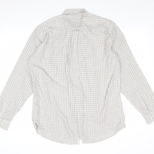EWM Mens Beige Striped Polyester Button-Up Size L Collared Button