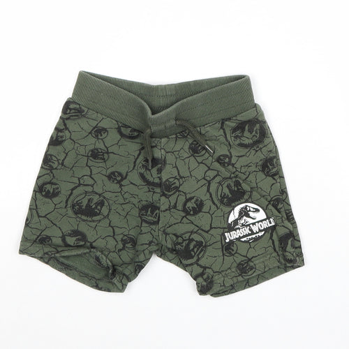Jurassic World Boys Green Geometric Cotton Sweat Shorts Size 2-3 Years Regular Drawstring - Jurassic World, Waist 20