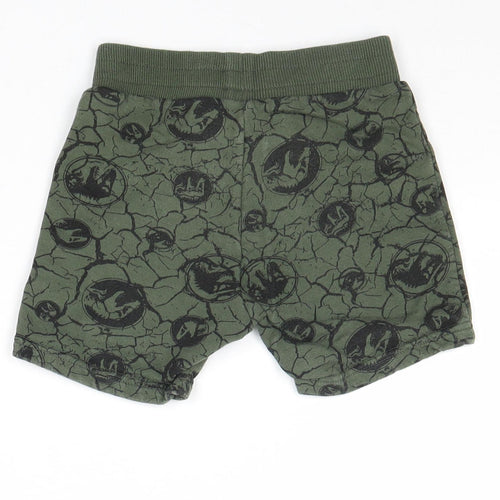 Jurassic World Boys Green Geometric Cotton Sweat Shorts Size 2-3 Years Regular Drawstring - Jurassic World, Waist 20