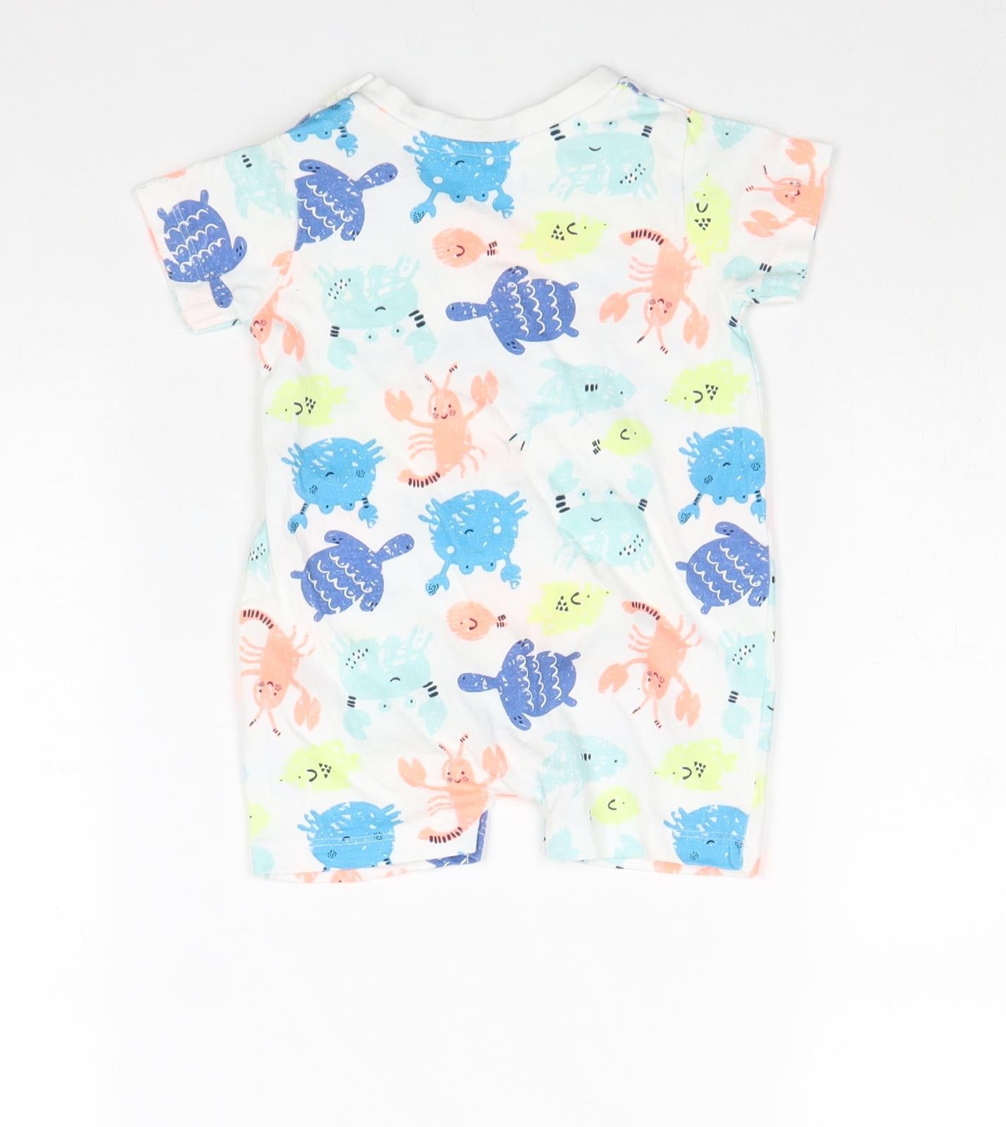 Lullaby Boys White Geometric 100% Cotton Romper One-Piece Size 0-3 Months Snap - Beach animals