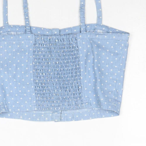 New Look Girls Blue Polka Dot Cotton Cropped Tank Size 11 Years Sweetheart Buckle