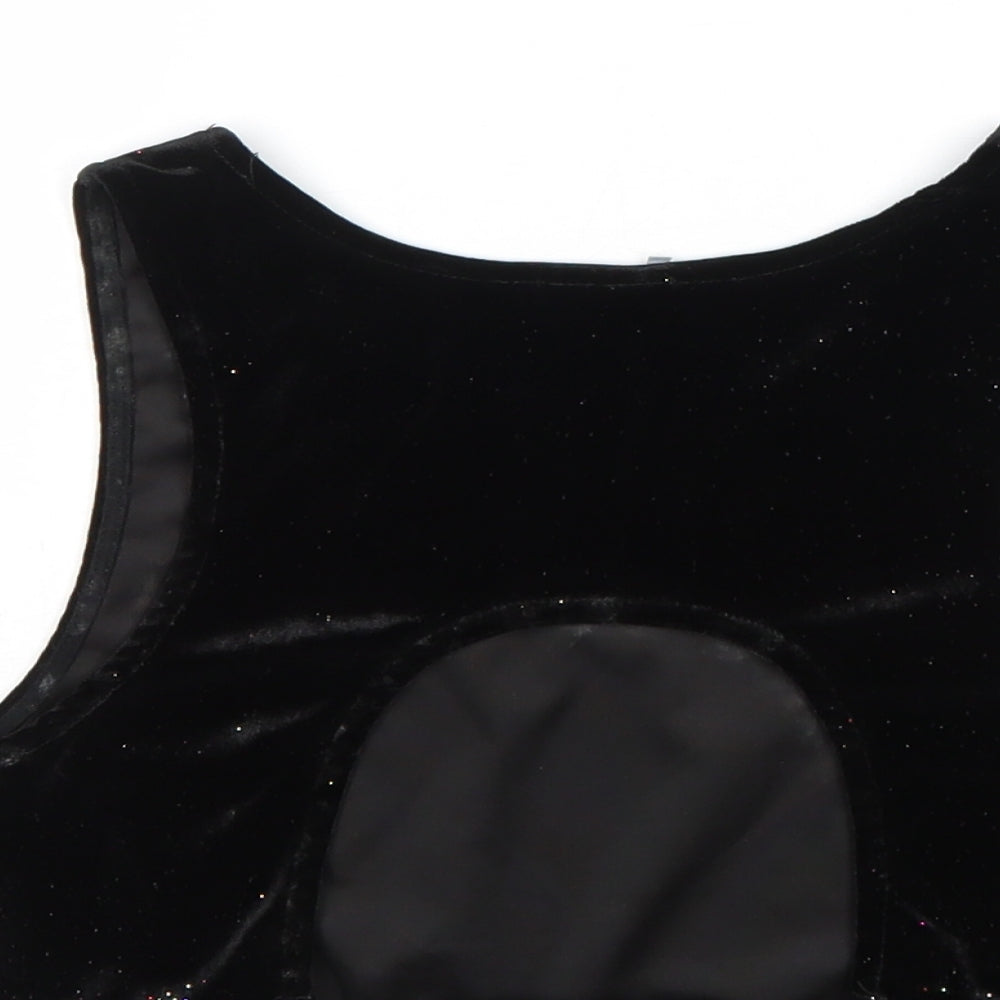 Sparkle & Fade Womens Black Geometric Polyester Cropped Tank Size M Round Neck - Open Back