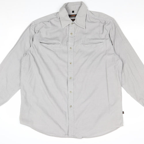 Jeff & Co Mens Grey Cotton Button-Up Size L Collared Button