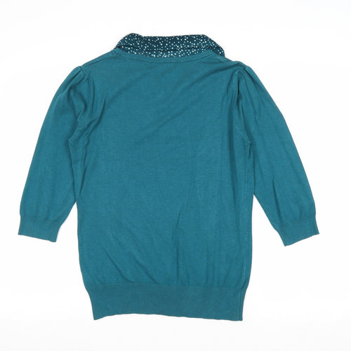 Savoir Womens Blue V-Neck Viscose Pullover Jumper Size 16