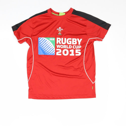Rugby Originals Range Boys Red Polyester Basic T-Shirt Size 9-10 Years Round Neck Pullover - Wales Rugby World Cup 2015