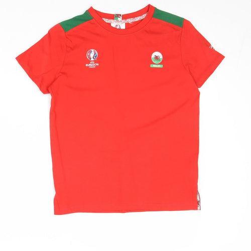 Uefa Boys Red Herringbone 100% Cotton Basic T-Shirt Size 7-8 Years Round Neck Pullover - Wales Euro 2016
