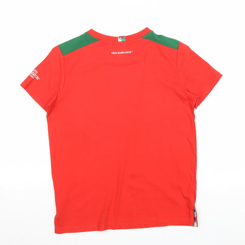 Uefa Boys Red Herringbone 100% Cotton Basic T-Shirt Size 7-8 Years Round Neck Pullover - Wales Euro 2016