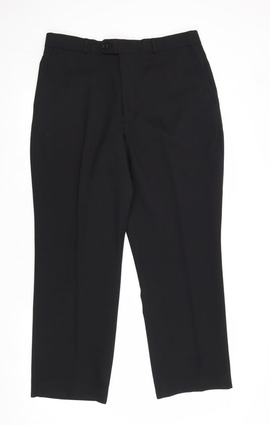 Premier Man Mens Black Polyester Trousers Size 34 in Regular Zip