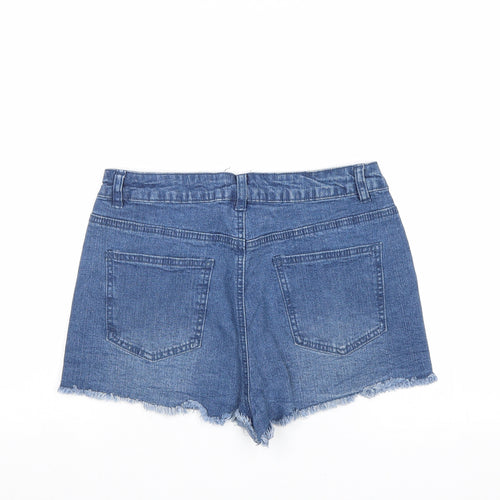 Boohoo Womens Blue Cotton Cut-Off Shorts Size 10 Regular Zip