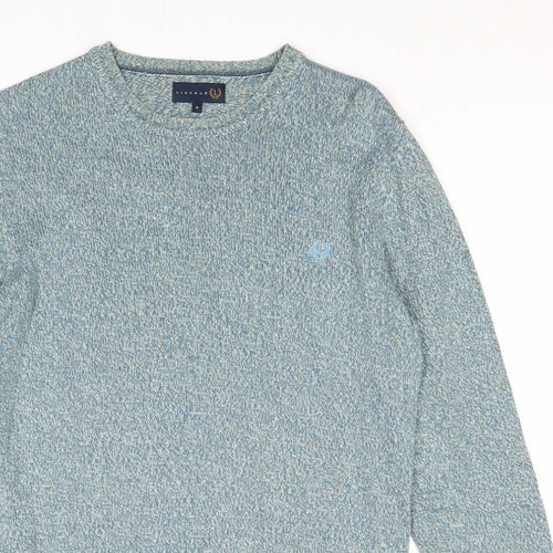 Matalan Mens Blue Round Neck Cotton Pullover Jumper Size S Long Sleeve