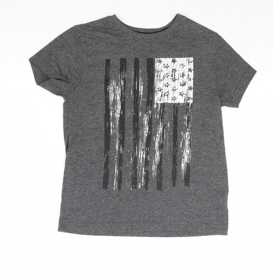 Primark Boys Grey Polyester Basic T-Shirt Size 8-9 Years Round Neck Pullover - American Flag