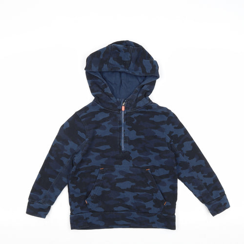 John Lewis Boys Blue Camouflage 100% Cotton Pullover Hoodie Size 5 Years Zip