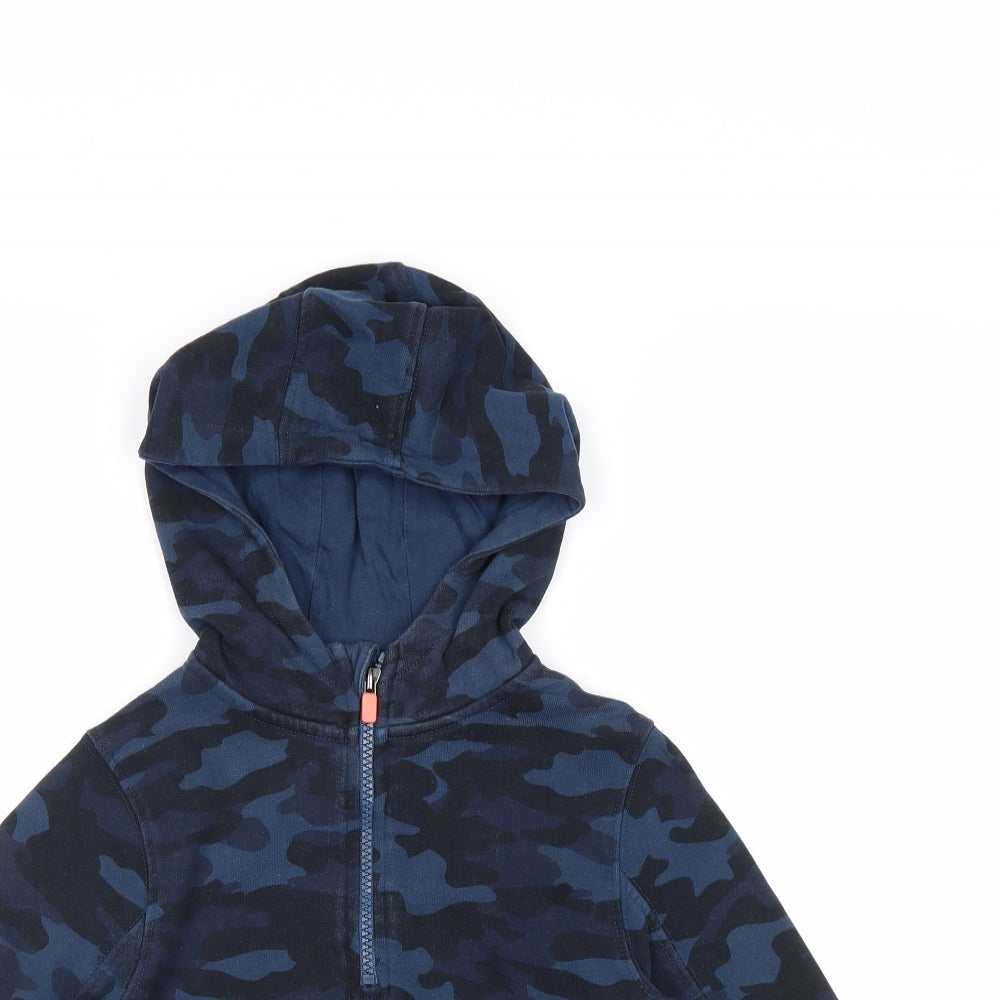 John Lewis Boys Blue Camouflage 100% Cotton Pullover Hoodie Size 5 Years Zip