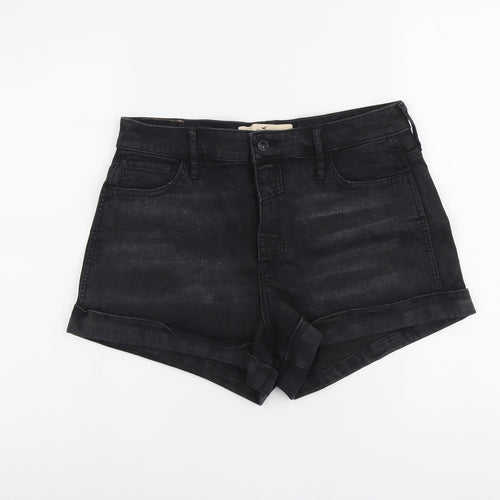 Hollister Womens Black Cotton Mom Shorts Size 29 in L3 in Regular Button