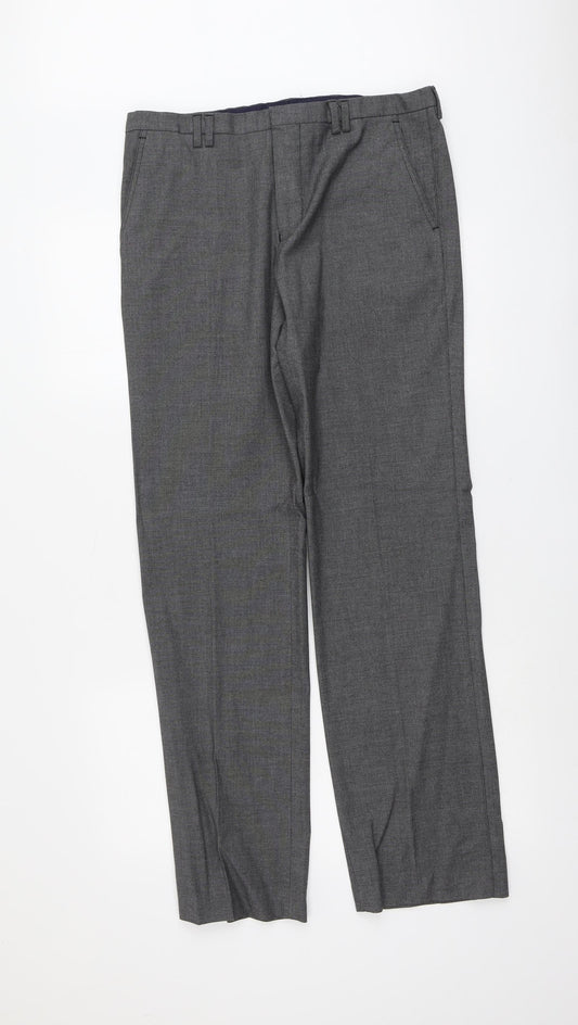 River Island Mens Grey Polyester Dress Pants Trousers Size 32 in L32 in Regular Button
