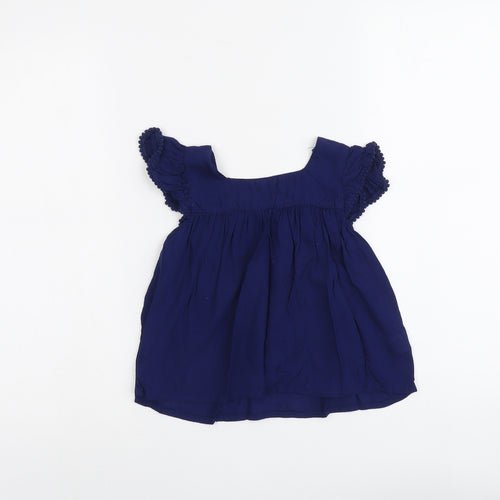 Young Dimension Girls Blue Viscose Basic Blouse Size 3-4 Years Round Neck Pullover
