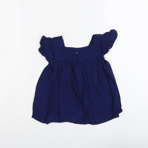Young Dimension Girls Blue Viscose Basic Blouse Size 3-4 Years Round Neck Pullover