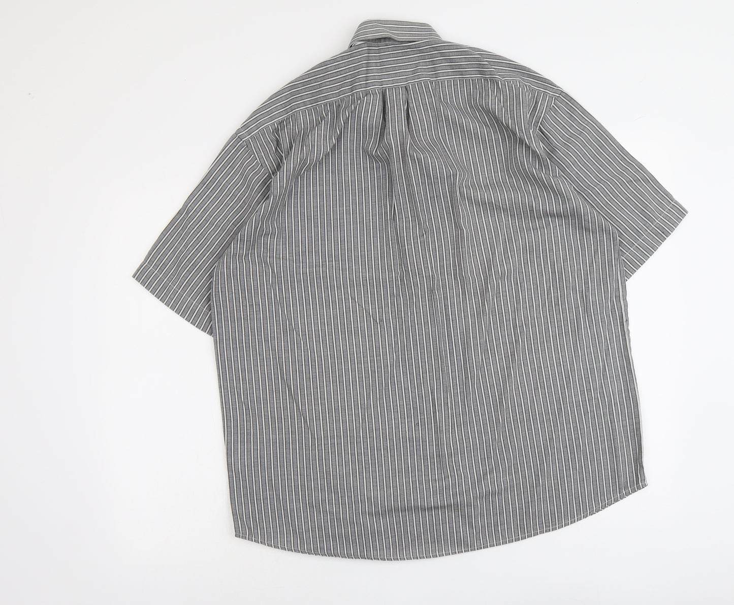 Rael Brook Mens Grey Striped Polyester Button-Up Size L Collared Button