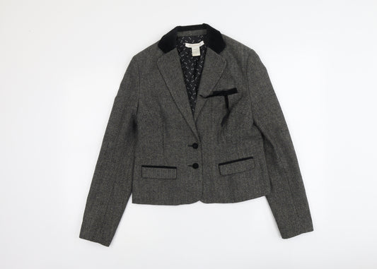 Mademoiselle Womens Grey Herringbone Polyester Jacket Blazer Size 10