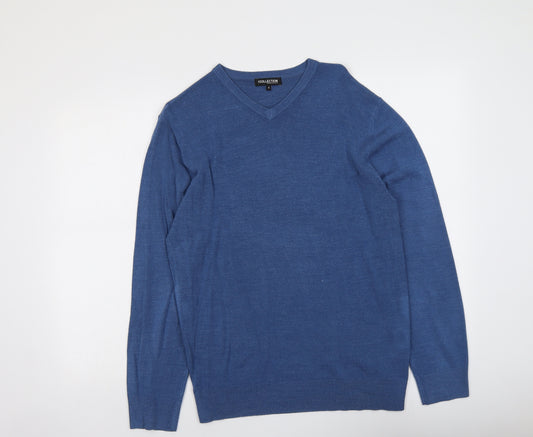 Debenhams Mens Blue V-Neck Acrylic Pullover Jumper Size S Long Sleeve