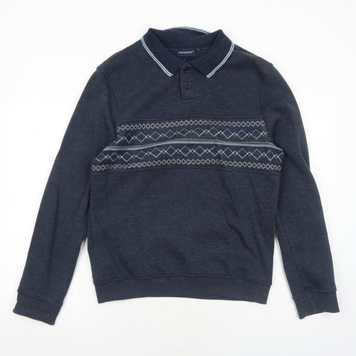 Tom Hagen Mens Blue Geometric Cotton Pullover Sweatshirt Size S