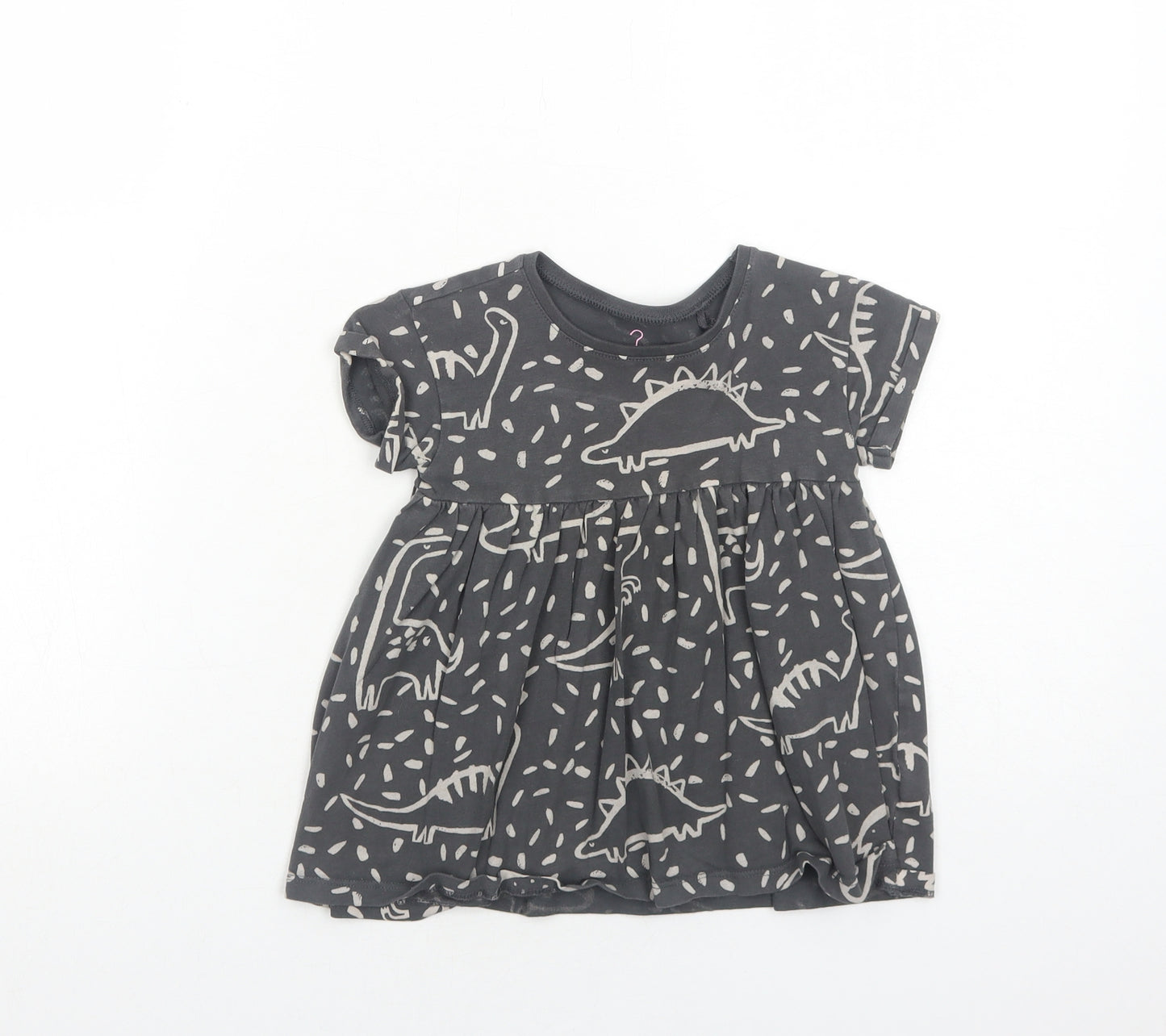 NEXT Girls Grey Geometric Cotton A-Line Size 9-12 Months Round Neck Pullover - Dinosaur Print