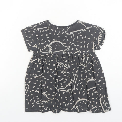 NEXT Girls Grey Geometric Cotton A-Line Size 9-12 Months Round Neck Pullover - Dinosaur Print