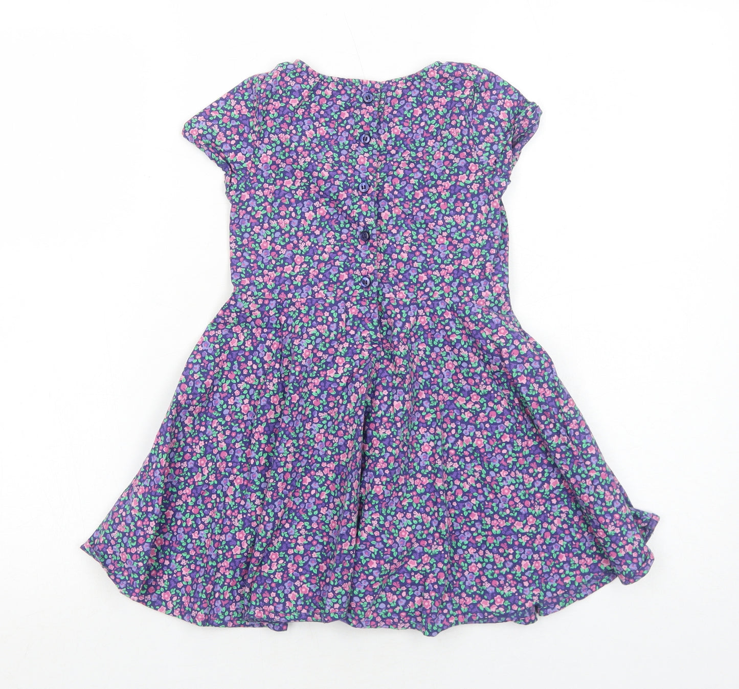 Mothercare Girls Purple Floral Cotton A-Line Size 3-4 Years Round Neck Button