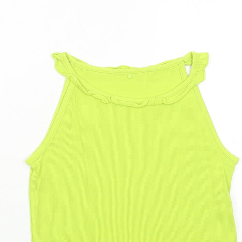 George Girls Green Cotton Basic Tank Size 11-12 Years Round Neck Pullover