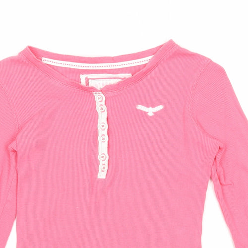 Cherokee Girls Pink Cotton Basic T-Shirt Size 12-13 Years Boat Neck Button