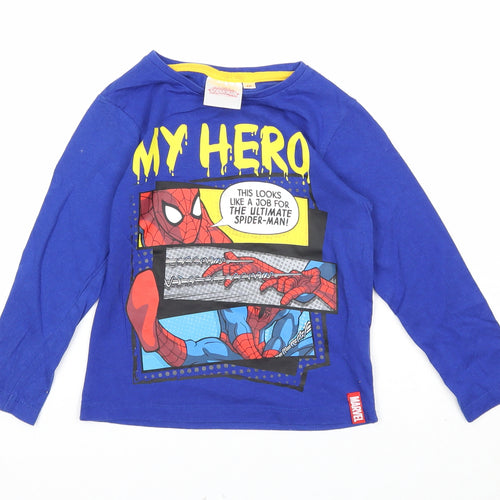Marvel Boys Blue Cotton Basic T-Shirt Size 4 Years Round Neck Pullover - Spider-Man