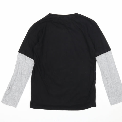 Tesco Boys Black Herringbone Cotton Basic T-Shirt Size 8-9 Years Roll Neck Pullover - Moshi Monsters Monster Madness