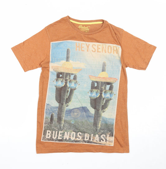 Rebel Boys Orange Cotton Basic T-Shirt Size 10-11 Years Round Neck Pullover - Hey Señor! Buenos Dias!