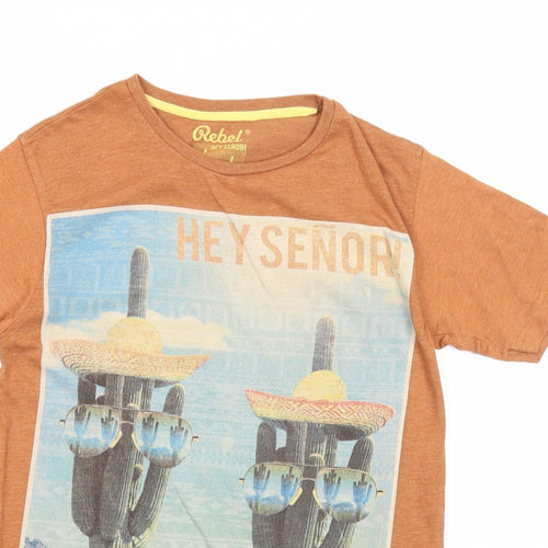 Rebel Boys Orange Cotton Basic T-Shirt Size 10-11 Years Round Neck Pullover - Hey Señor! Buenos Dias!