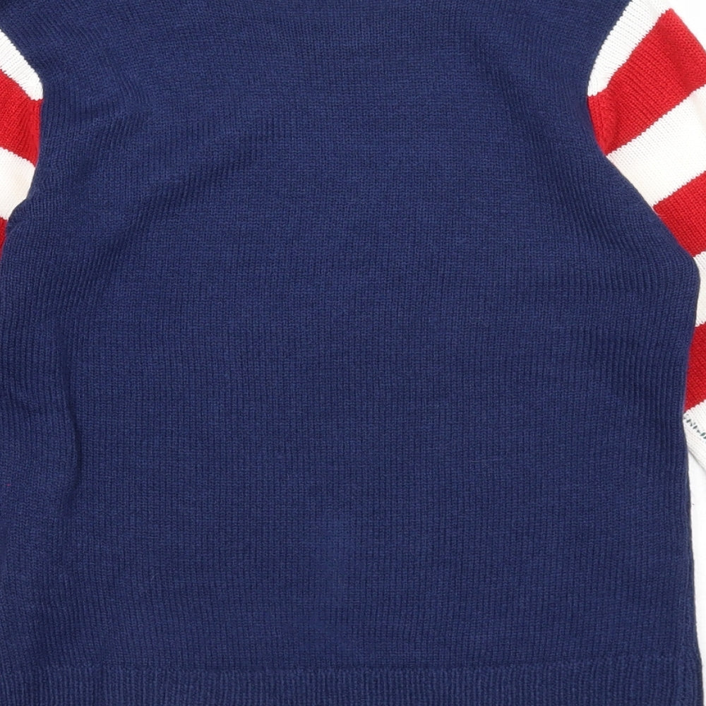 Preworn Boys Blue Round Neck Striped Acrylic Pullover Jumper Size 10-11 Years Pullover - Santa Squad