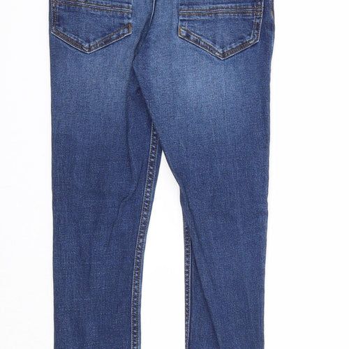 River Island Girls Blue Cotton Straight Jeans Size 9 Years Regular Zip - Distressed