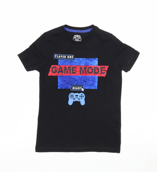 F&F Boys Black Cotton Basic T-Shirt Size 4-5 Years Round Neck Pullover - Player One Game Mode