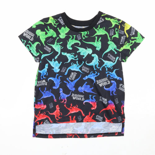 Jurassic World Boys Black Geometric Polyester Basic T-Shirt Size 6 Years Round Neck Pullover