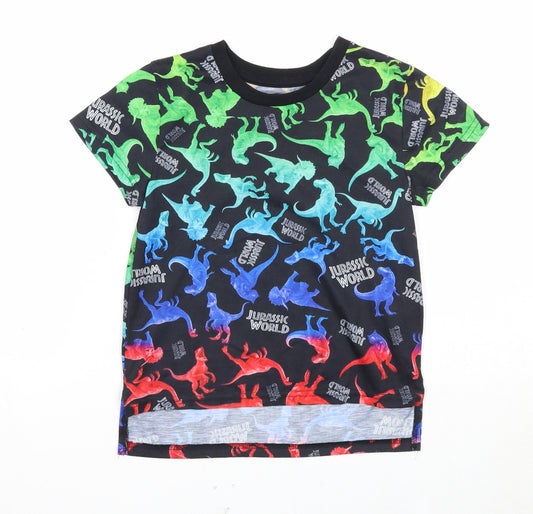 Jurassic World Boys Black Geometric Polyester Basic T-Shirt Size 6 Years Round Neck Pullover