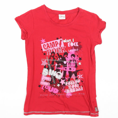 NEXT Girls Red Cotton Basic T-Shirt Size 9 Years Round Neck Pullover - Camp Rock