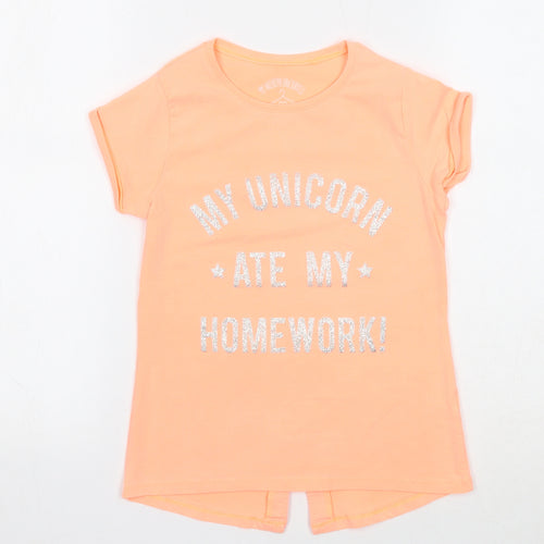 Preworn Girls Orange Cotton Basic T-Shirt Size 8 Years Round Neck Pullover - My Unicorn Ate My Homework!