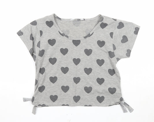 Tammy Girls Grey Geometric Polyester Basic T-Shirt Size 10-11 Years Round Neck Pullover - Heart Pattern