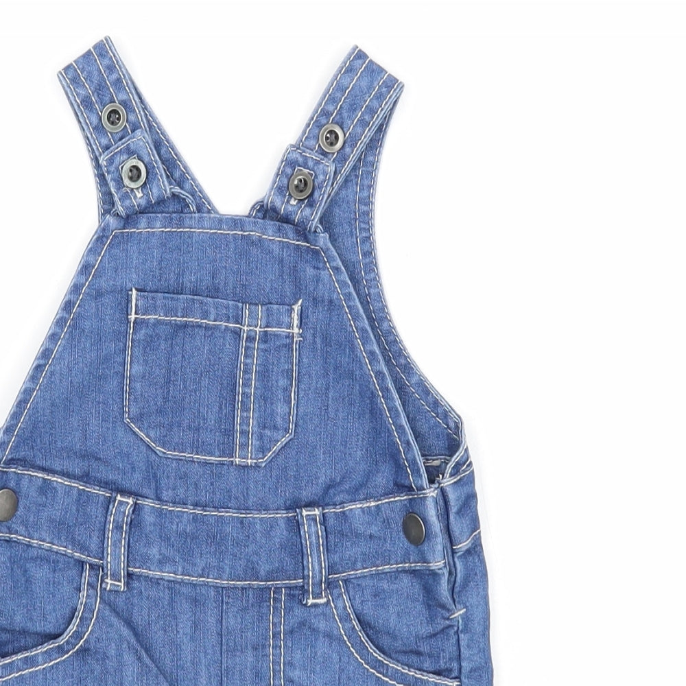 F&F Boys Blue Cotton Dungaree One-Piece Size 3-6 Months Button