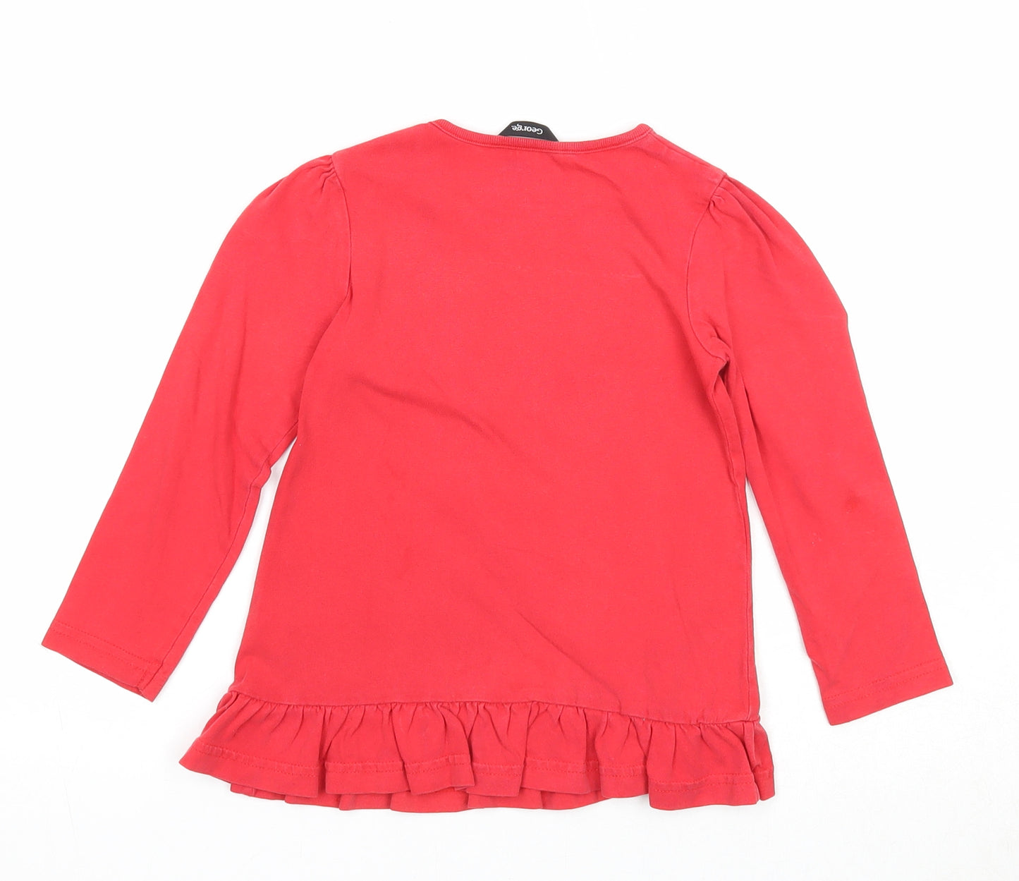 George Girls Red Cotton Basic T-Shirt Size 3-4 Years Round Neck Pullover - My Grandma Loves Me!