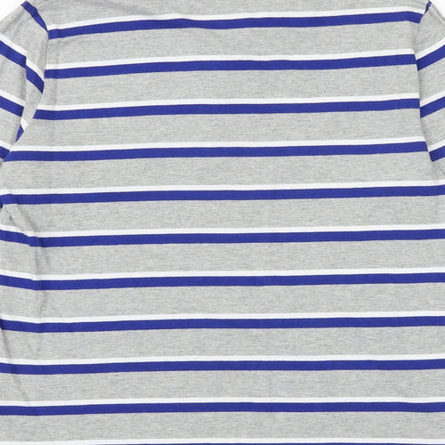F&F Boys Grey Striped 100% Cotton Basic T-Shirt Size 11-12 Years V-Neck Pullover