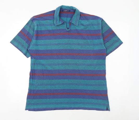Principles Mens Multicoloured Striped Cotton T-Shirt Size M Collared