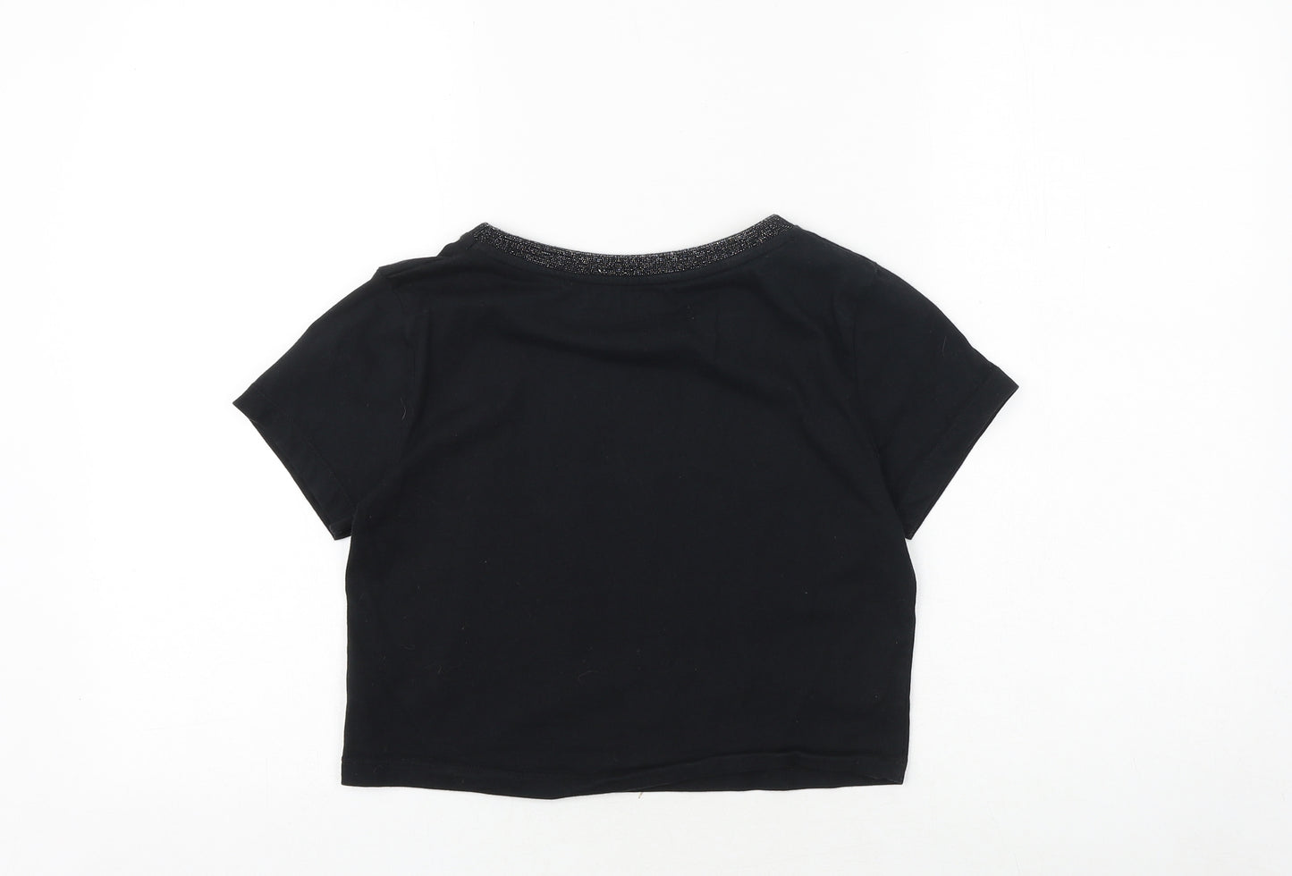 Nutmeg Girls Black 100% Cotton Cropped T-Shirt Size 13-14 Years Round Neck Pullover