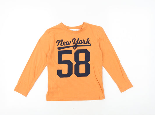 H&M Boys Orange 100% Cotton Basic T-Shirt Size 5-6 Years Round Neck Pullover - New York 58