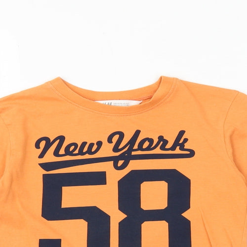 H&M Boys Orange 100% Cotton Basic T-Shirt Size 5-6 Years Round Neck Pullover - New York 58